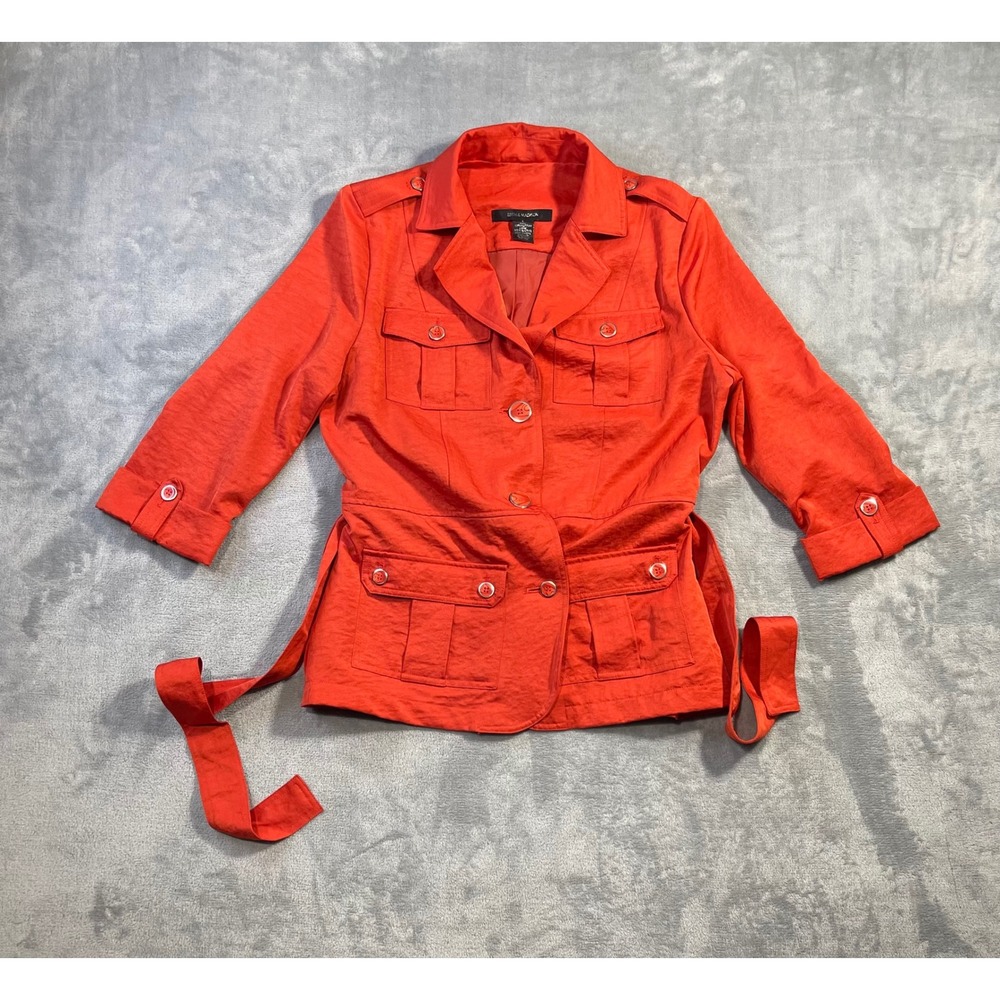 89th & Madison Safari Utility Jacket Womens Large Orange Excellent Belted Cargo